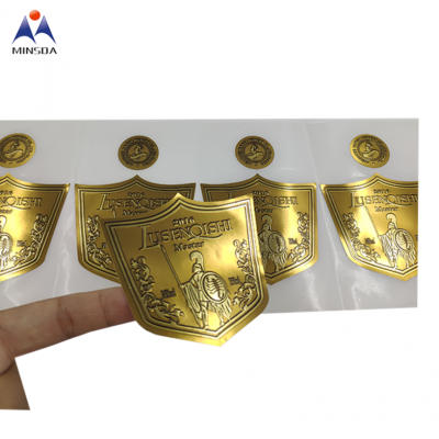 Custom Adhesive Gold Paper Printing Embossed Gold Plating Foil Label Stickers